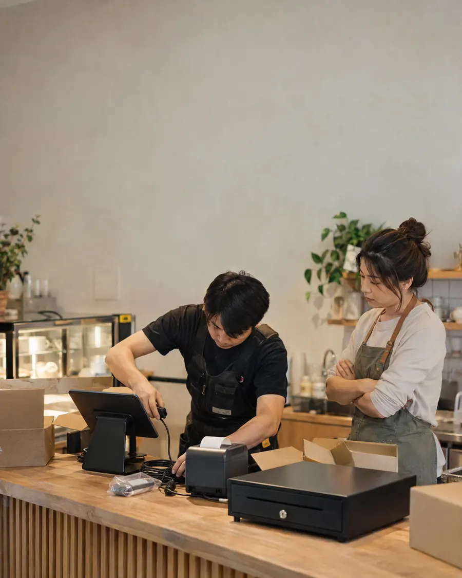 平板與出單設備配置的情境示意